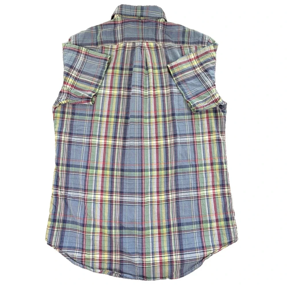 Ralph Lauren Button Down Short Sleeve Blue‎ Yellow Red Plaid Sz Medium M